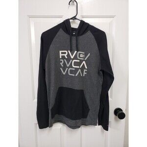 RVCA Hooded Long Sleeve Shirt Regular Fit Gray Black Mens Sz Small